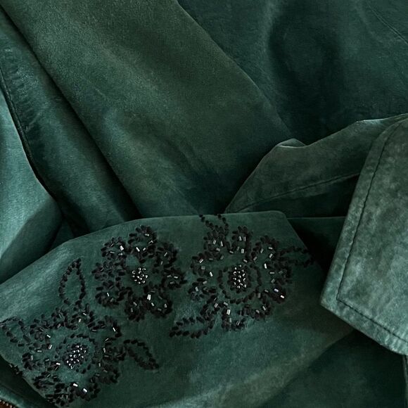 Vintage Suede Leather Green Beaded Black Blazer Single Breast Retro Rockabilly - Picture 6 of 12